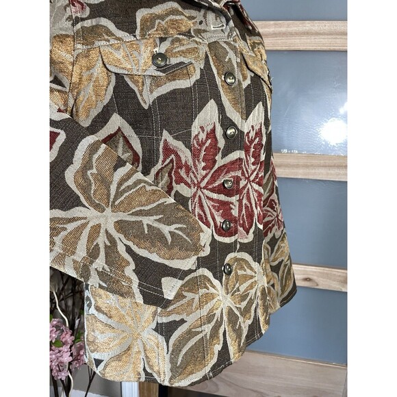 Laura Ashley Womens Jacket Medium Brown Floral Button Front Pockets Collar - Picture 4 of 9